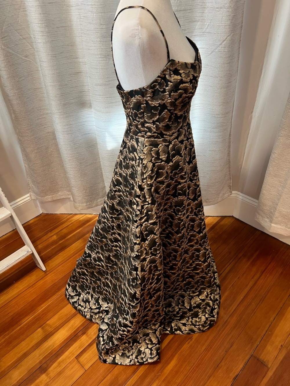 Azazie Black and Gold Strapless Jacquard Maxi Gown - Picture 3 of 4